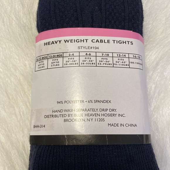 Blue Heaven Heavy Weight Cable Tights Girls Size 7-10 Blue Color Footed - Picture 4 of 4